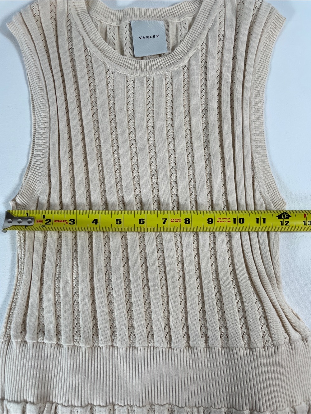 Varley Florian Knit Dress Midi 100% Cotton Sleeveless Ribbed Cream Size S/M - Picture 7 of 10